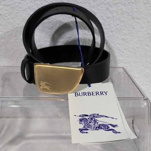 Burberry Accessories - Burberry Brushed Shield Buckled Black Pebbled Leather Skinny Belt $465 Retail
